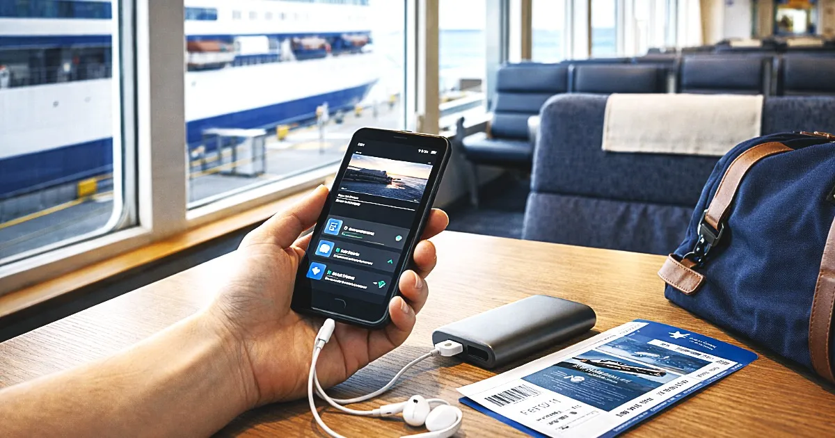 フェリーターミナルでの準備をしている画像です。