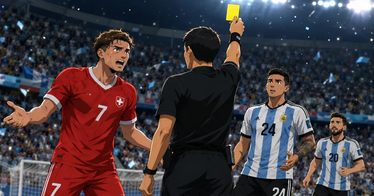 サッカーW杯2026アルゼンチン対スイス戦で主審が警告を示す場面