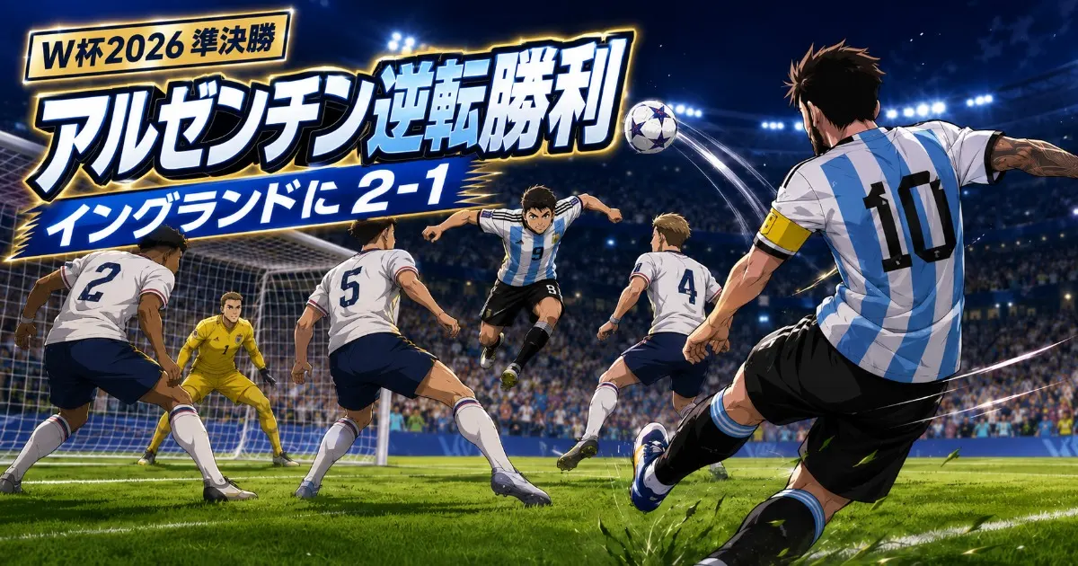 イングランド対アルゼンチン準決勝の逆転劇を表現したアニメ風イメージ