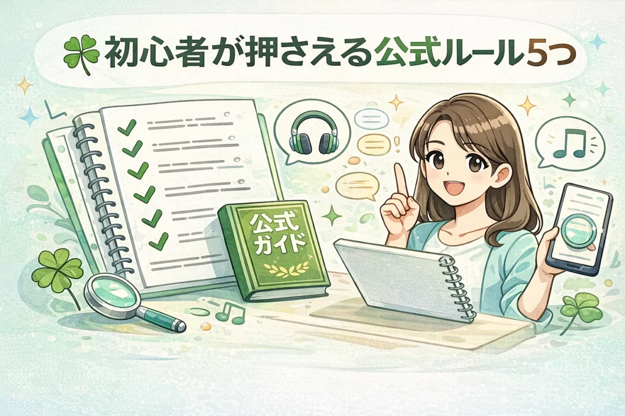 チェックリストやルールブック、注意マークを表した画像です。