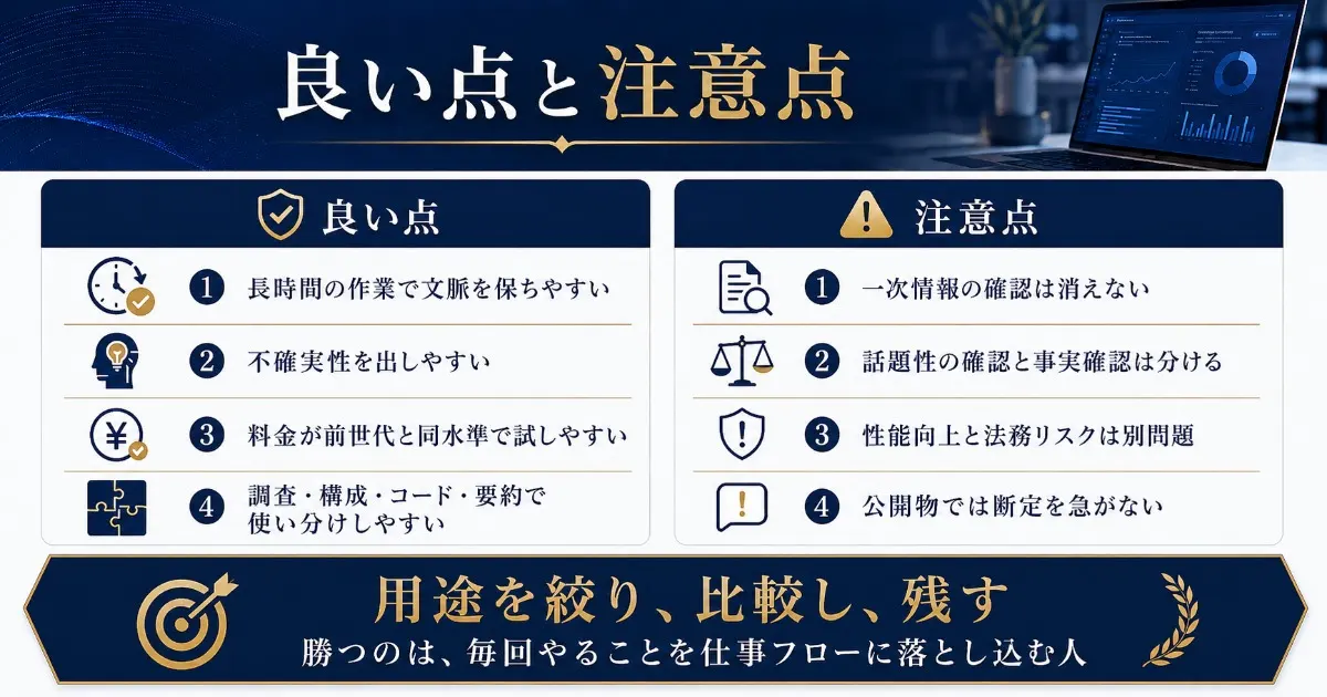 良い点と注意点を図解で説明した画像。