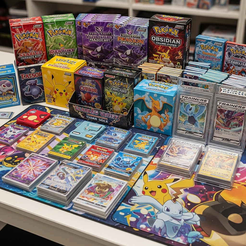 様々なポケモンカードとグッズ