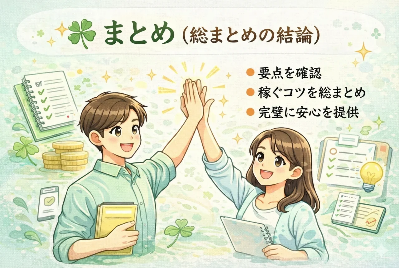 重要ポイントを整理して締める（達成・安心感のある雰囲気）を表した画像です。