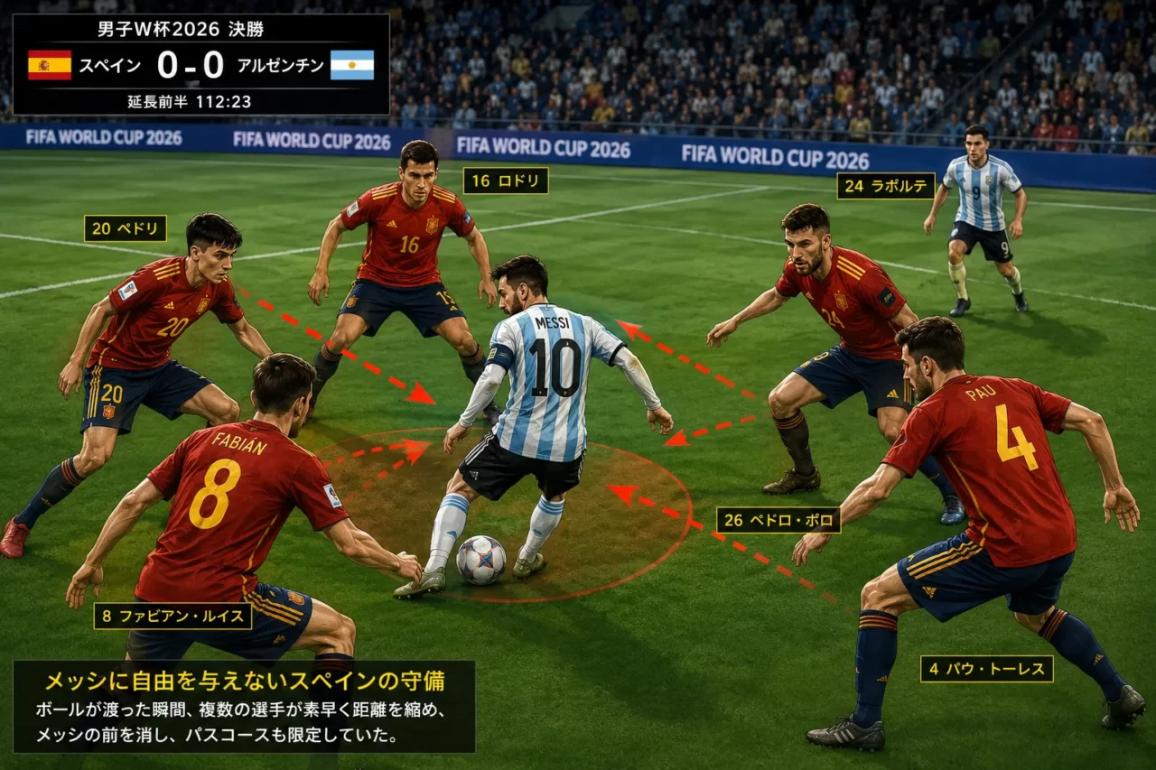 スペインがアルゼンチンの攻撃を囲い込む決勝の守備イメージ